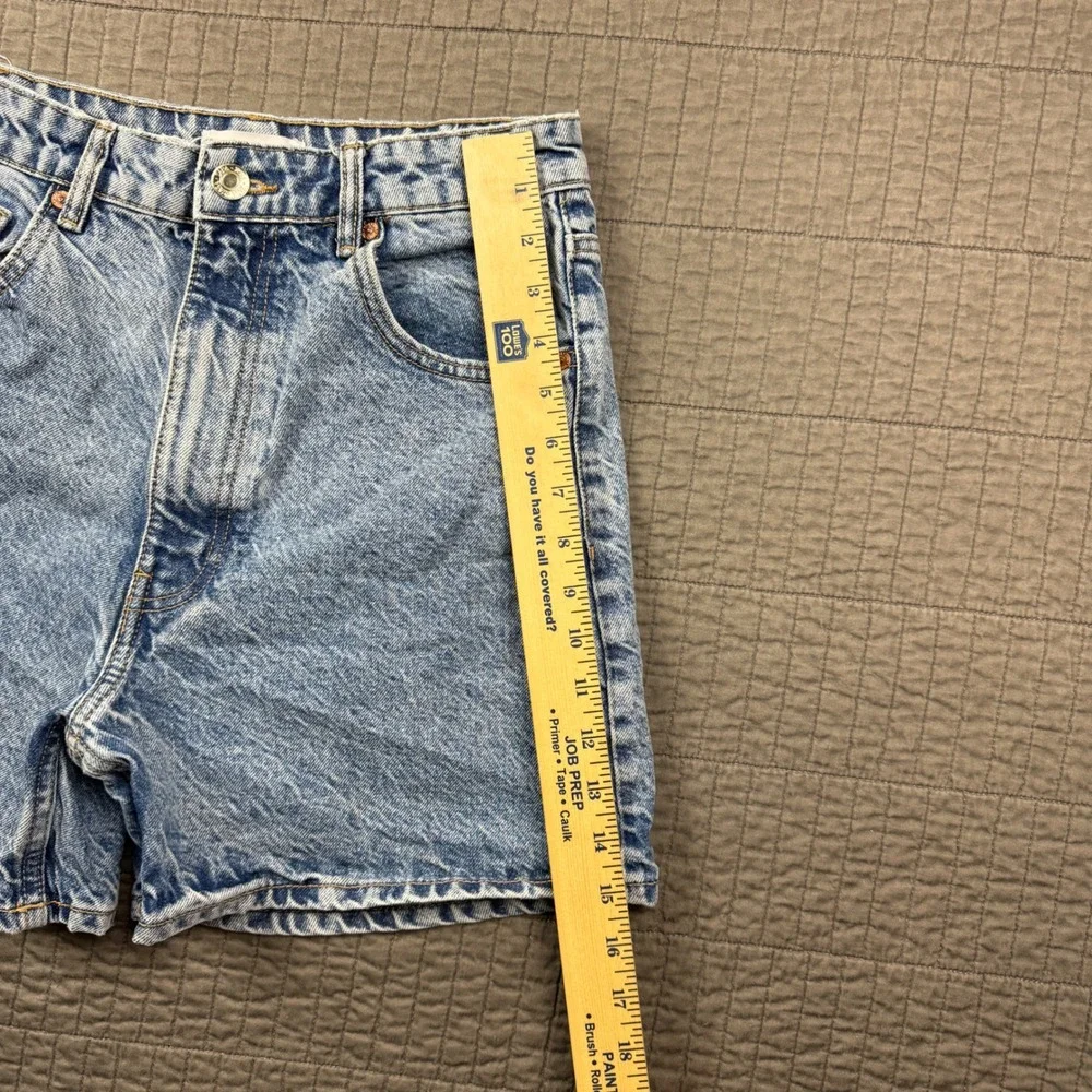 ZARA Women Blue Acid Wash High Waisted Denim Mom Shorts Size 6 Long Jorts
